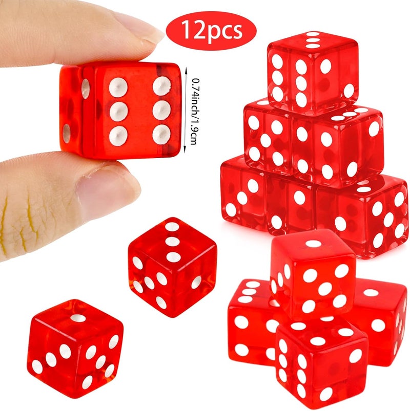 Abilat 12 Pieces 19mm Casino Dice Set Acrylic 6 Sided Game Dices Translucent Square Corner Dice for Casino Vegas Theme Birthday Party Supplies Board Games Table Games (Red) - Image 2